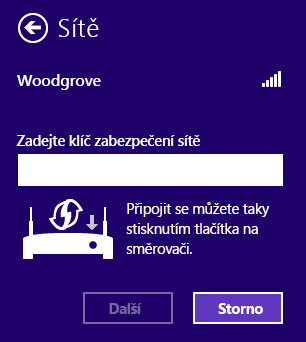 Obrazovka technologie Windows Connect Now