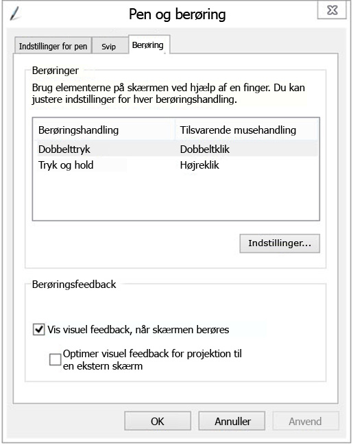 Indstillinger for pen og berøring