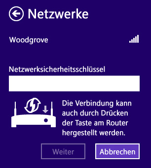Bildschirm "Windows-Sofortverbindung"