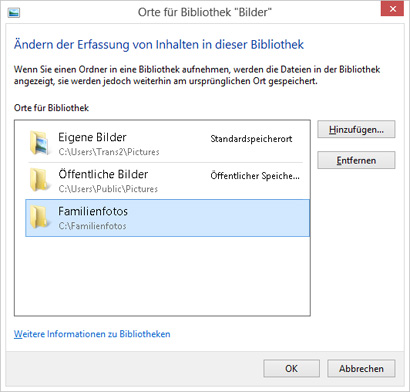 Entfernen eines Ordners aus der Bildbibliothek
