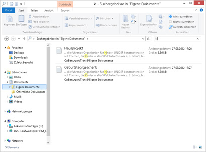 Suchergebnisse im Datei-Explorer