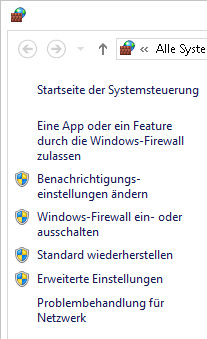 Linker Bereich der Windows-Firewall