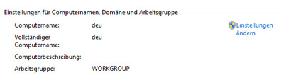 Einstellungen für Computername, Domäne und Arbeitsgruppe