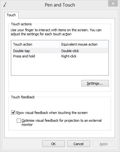Pen and Touch Settings