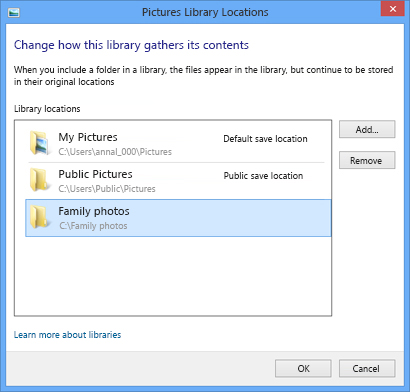 Removing a folder from the Pictures library