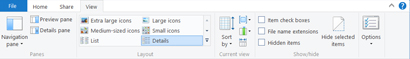The View tab on the ribbon