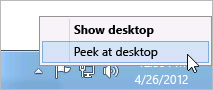 Right-clicking the Show desktop button
