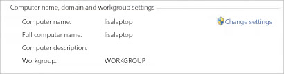 Computer name, domain and workgroup settings