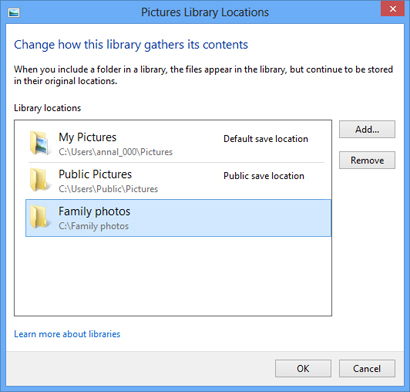 Removing a folder from the Pictures library