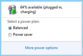 Battery meter showing power saver plans