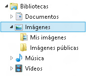 El panel de navegación en el Explorador de archivos, que muestra la biblioteca de imágenes con una carpeta extra agregada