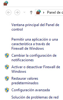 Panel izquierdo de Firewall de Windows