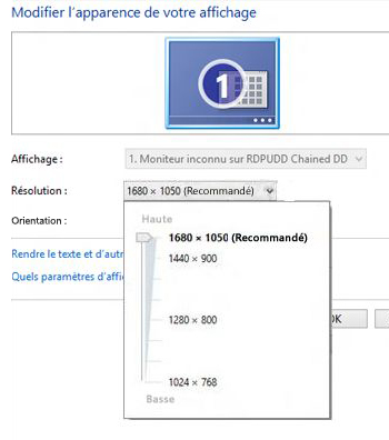 Options de résolution dans Résolution d’écran