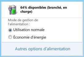Jauge de la batterie affichant les modes de gestion de l’alimentation