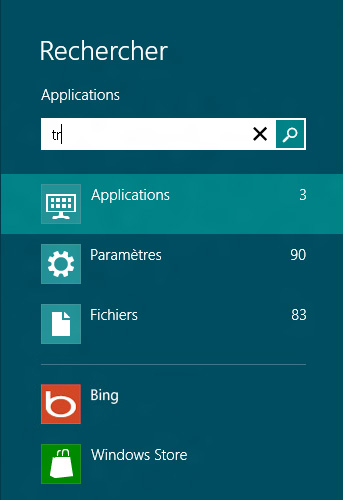 Résultats de la recherche d’applications, de paramètres et de fichiers