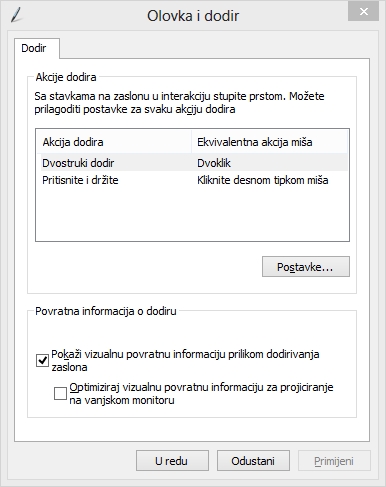 Postavke olovke i dodira