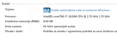 Podaci o olovci i dodiru u odjeljku Sustav