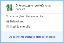 Mjerač baterije s planovima uštede energije