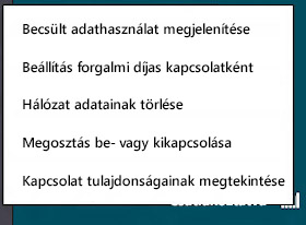 A megosztás be- és kikapcsolására szolgáló menü