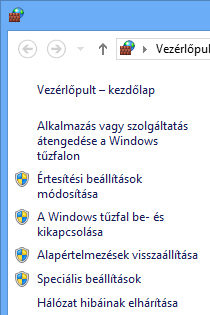 A Windows tűzfal bal oldali ablaktáblája