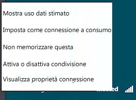 Menu utilizzato per attivare o disattivare la condivisione