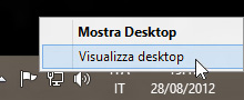 Fare clic con il pulsante destro del mouse sul pulsante Mostra Desktop
