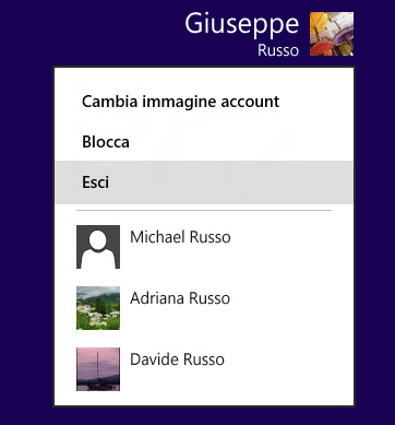 Menu di disconnessione