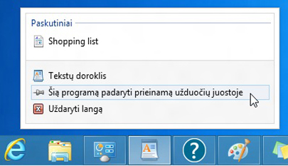Programėlės prisegimas užduočių juostoje