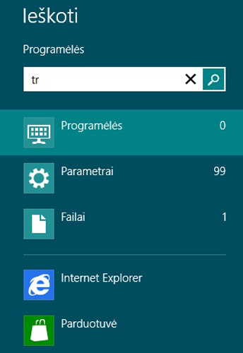 Programėlių, parametrų ir failų rezultatų ieška