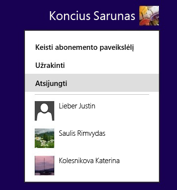 Atsijungimo meniu