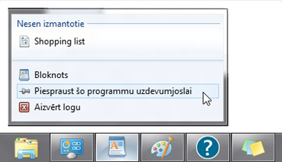 Lietojumprogrammas piespraušana uzdevumjoslai