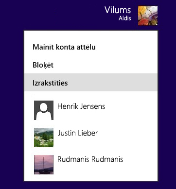 Izrakstīšanās izvēlne