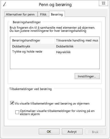 Innstillinger for penn og berøring