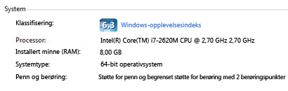 Informasjon om penn og berøring under System