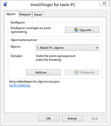 Innstillinger for tavle-PC