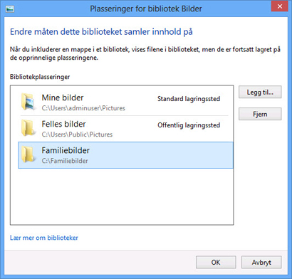 Fjerne en mappe fra bildebiblioteket