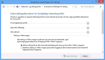 Delingsalternativer for alle nettverk