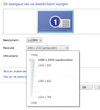 Resolutieopties in Schermresolutie