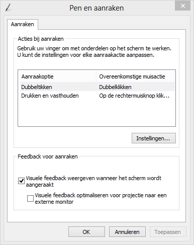 Instellingen voor Pen en aanraken