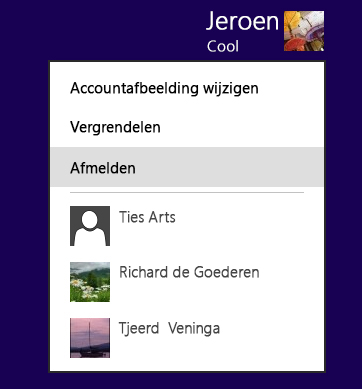 Het menu voor afmelden