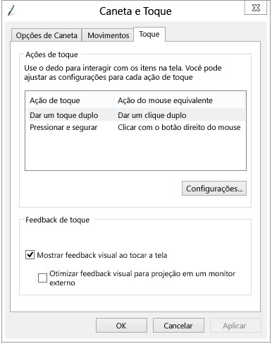 Configurações de Caneta e Toque