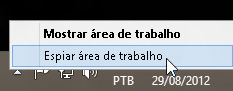 Clicando com o botão direito do mouse no botão Mostrar área de trabalho