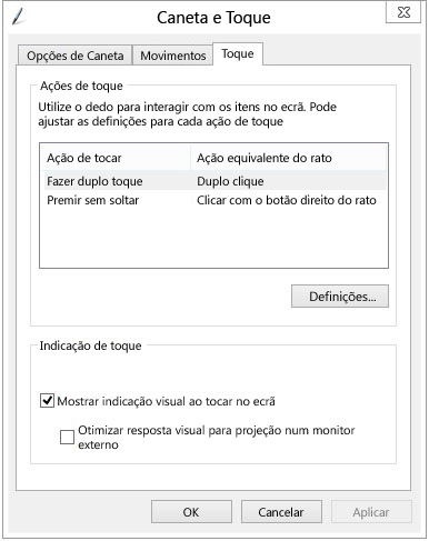 Definições de Caneta e Toque