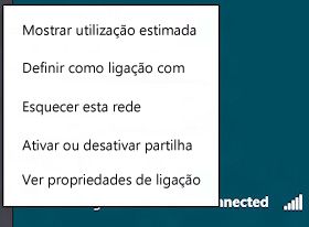 Menu utilizado para ativar ou desativar a partilha