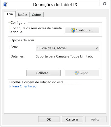 Definições do Tablet PC