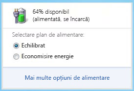Contor de baterie ce afișează planuri de alimentare