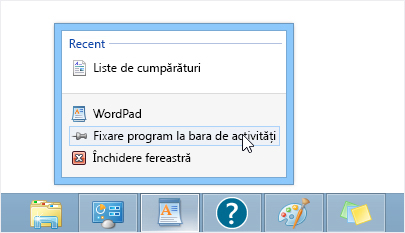 Fixarea unei aplicații la bara de activități