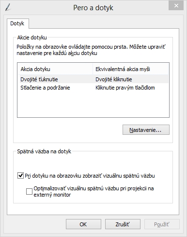 Nastavenie pera a dotykového vstupu