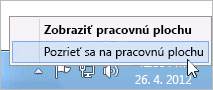 Kliknutie pravým tlačidlom myši na tlačidlo Zobraziť pracovnú plochu
