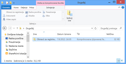 Dekomprimovanje svih datoteka iz komprimovane fascikle